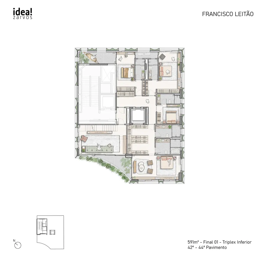 Planta Residencial Triplex 591 m² 591m² - Triplex Inferior · 42º - 44º Pavimento