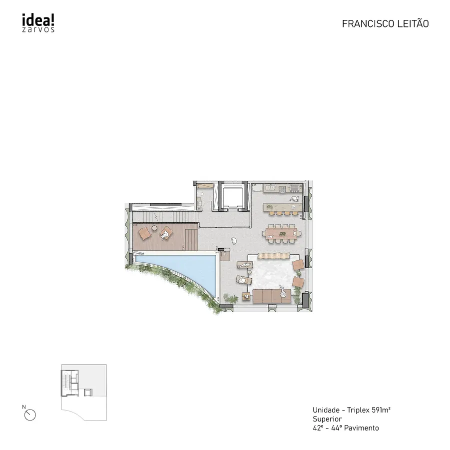 Planta Residencial Triplex 591 m² 591m² - Triplex Superior · 42º - 44º Pavimento