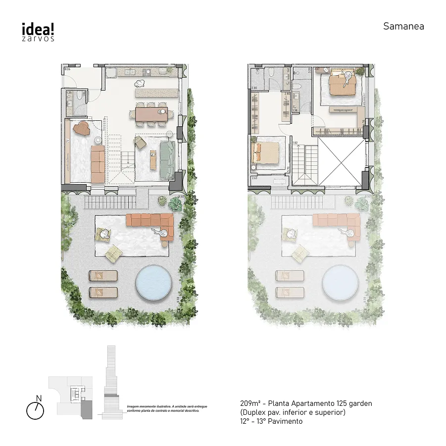 Planta Residencial Garden 209 m² 209m² - Garden Planta 125 · 12º - 13º Pavimento