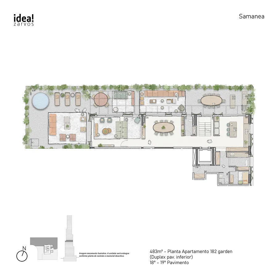 Planta Residencial 483 m² 483m² - Garden Duplex inferior Planta 182 · 18º - 19º Pavimento