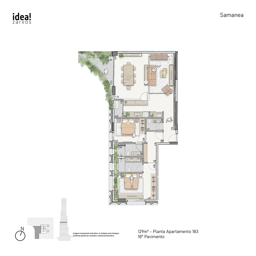 Planta Residencial 129 m² 129m² - Planta 183 · 18º Pavimento