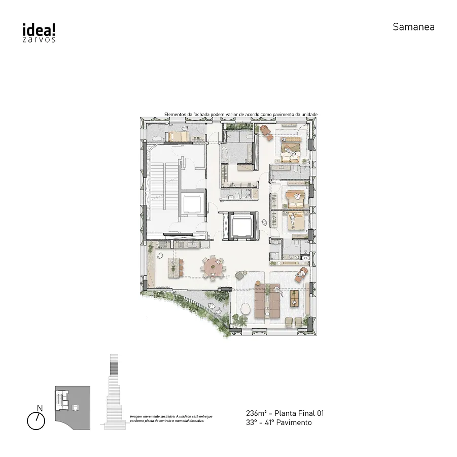 Planta Residencial 236 m² 236m² - Planta Final 01 · 33º - 41º Pavimento
