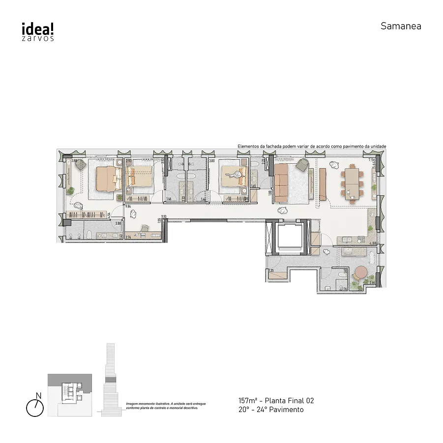 Planta Residencial 157 m² 157m² - Planta Final 02 · 20º - 24º Pavimento