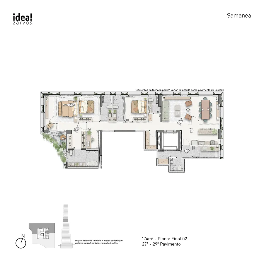 Planta Residencial 174 m² 174m² - Planta Final 02 · 27º - 29º Pavimento