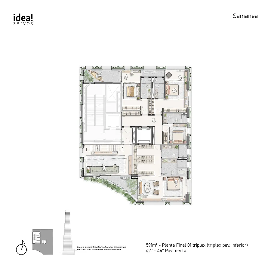 Planta Residencial Triplex 591 m² 591m² - Triplex Inferior · 42º - 44º Pavimento