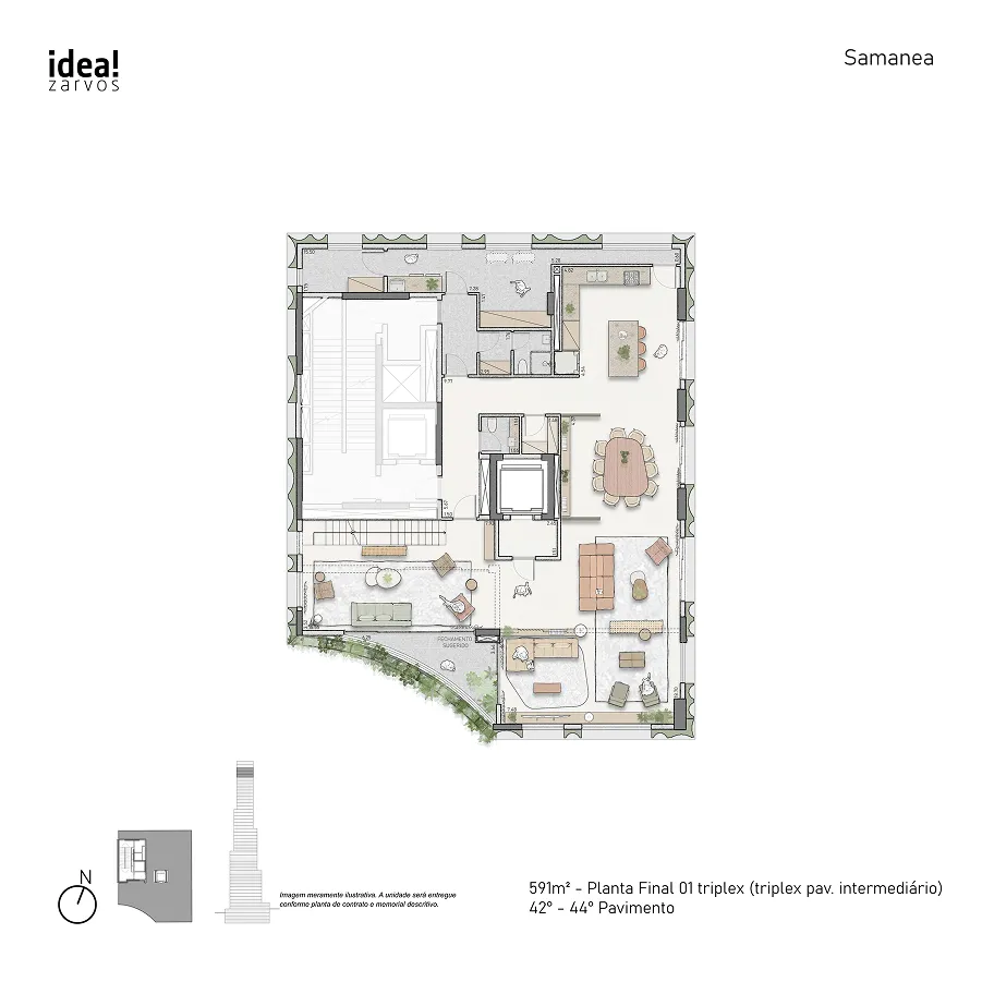 Planta Residencial Triplex 591 m² 591m² - Triplex Intermediário · 42º - 44º Pavimento